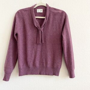 Vintage Edinburgh Pure New Lambswool Wool Sweater Long Sleeve M Tie Collar Rose